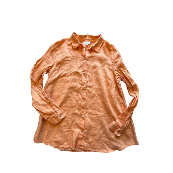 J. Jill Tops - J. Jill Love Linen Apricot Orange 100% Linen Button Down Shirt Womens Medium